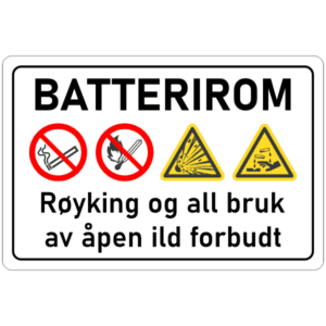 Batterirom røyking og all bruk av åpen ild forbudt